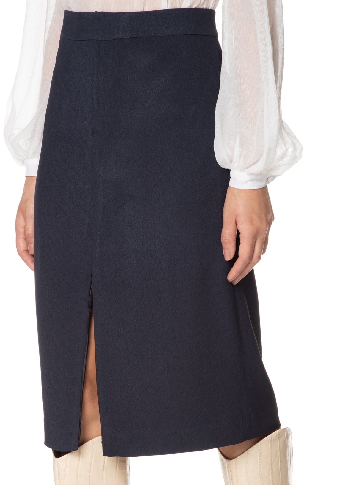 Saia Midi Cintura Média Em Crepe Azul '2Essential