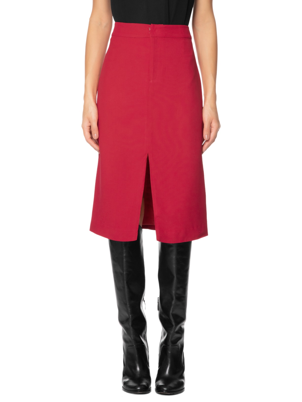 Saia Midi Cintura Média Em Crepe Vermelho '2Essential