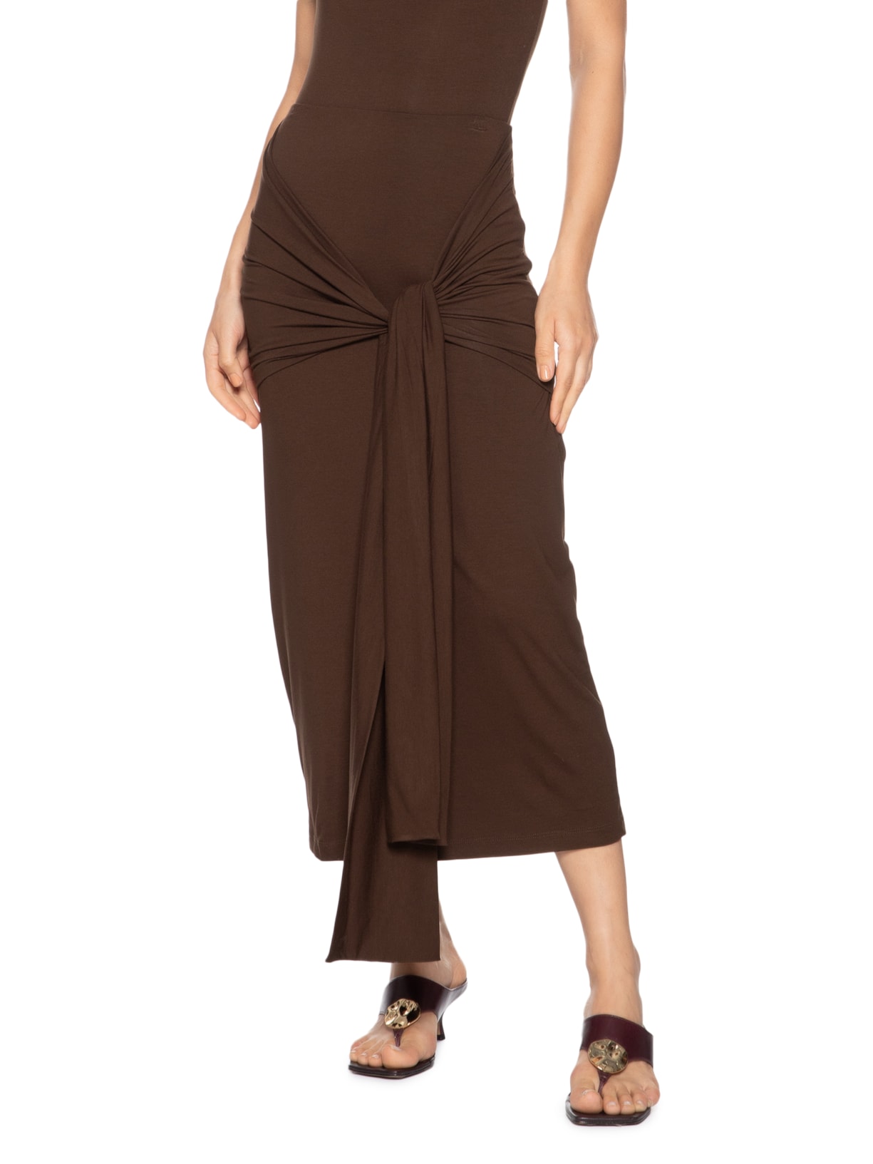 Saia Midi Com Amarração Frontal Marrom '2Essential