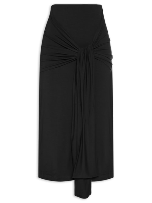 Saia Midi Com Amarração Frontal - Preto