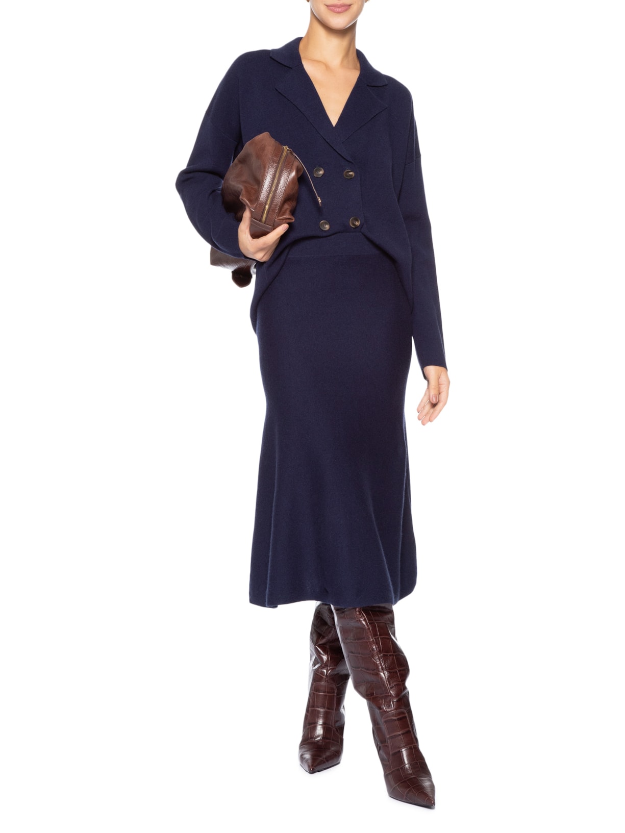 Saia Midi Com Blend De Lã E Cashmere Azul '2Essential