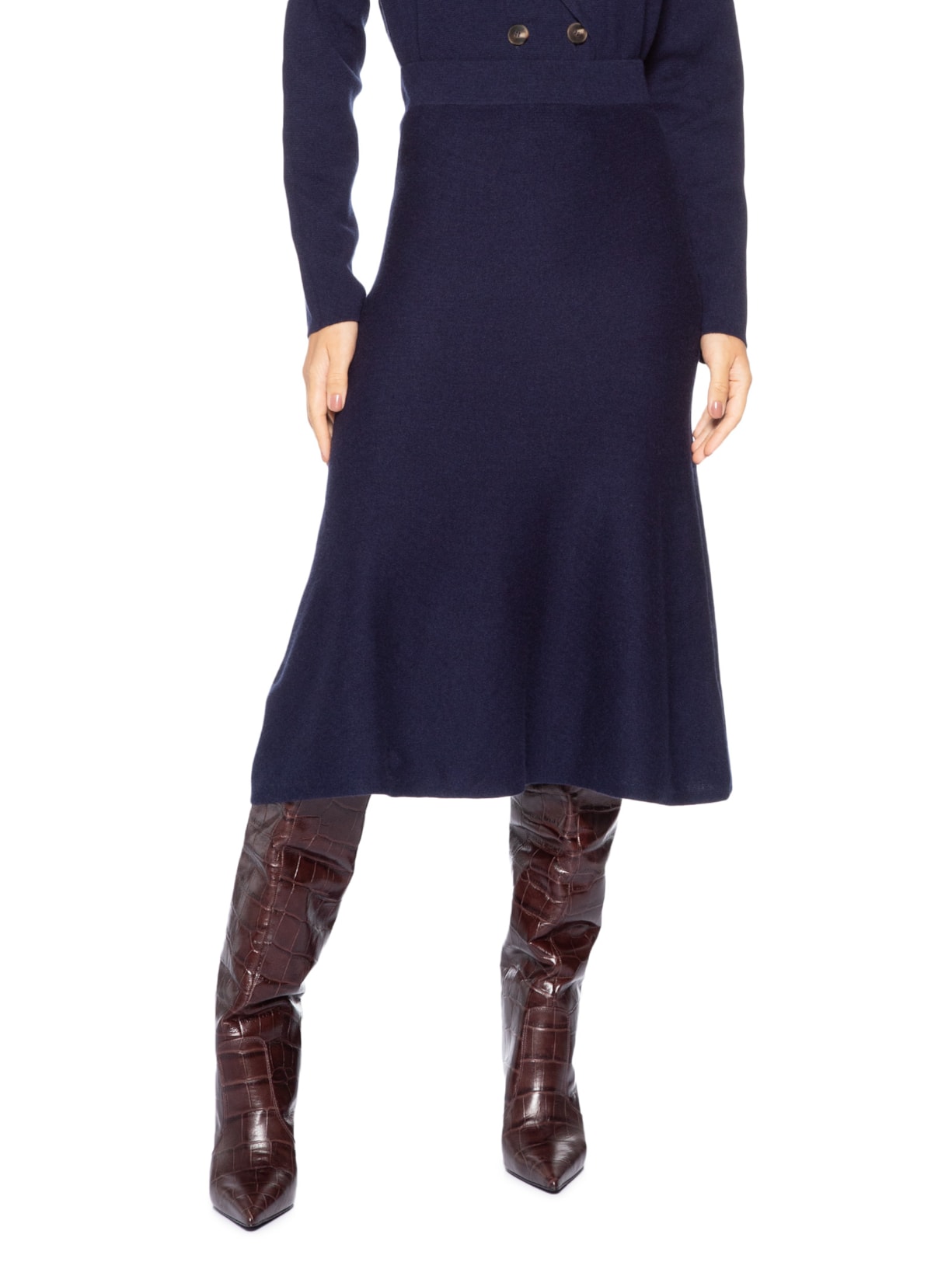 Saia Midi Com Blend De Lã E Cashmere Azul '2Essential