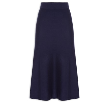 Saia Midi Com Blend De Lã E Cashmere - Azul
