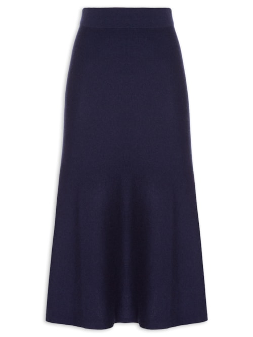 Saia Midi Com Blend De Lã E Cashmere - Azul