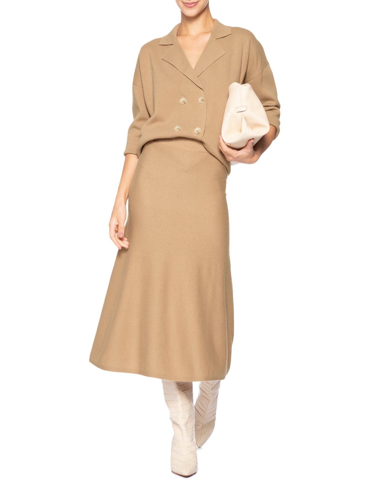 Saia Midi Com Blend De Lã E Cashmere Bege '2Essential