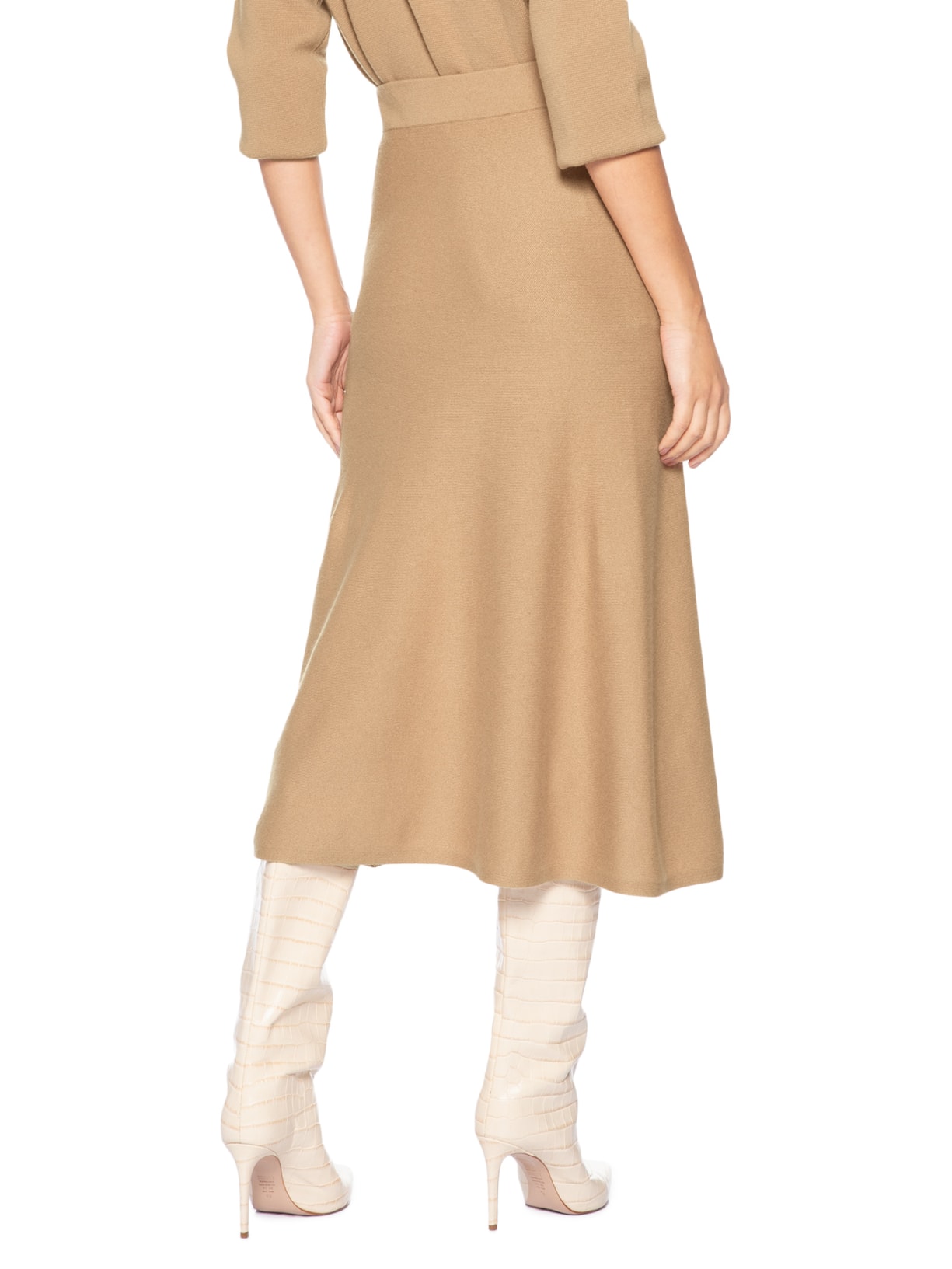 Saia Midi Com Blend De Lã E Cashmere Bege '2Essential