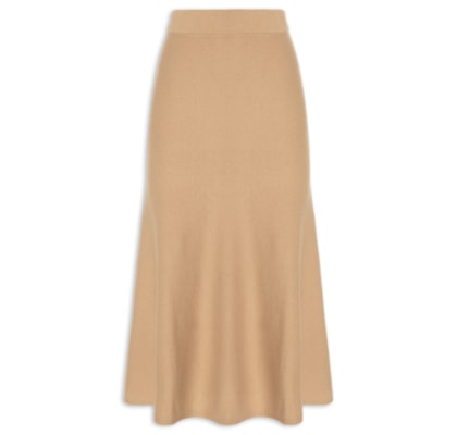Saia Midi Com Blend De Lã E Cashmere - Bege