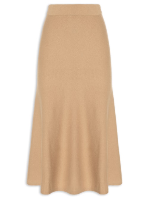 Saia Midi Com Blend De Lã E Cashmere - Bege