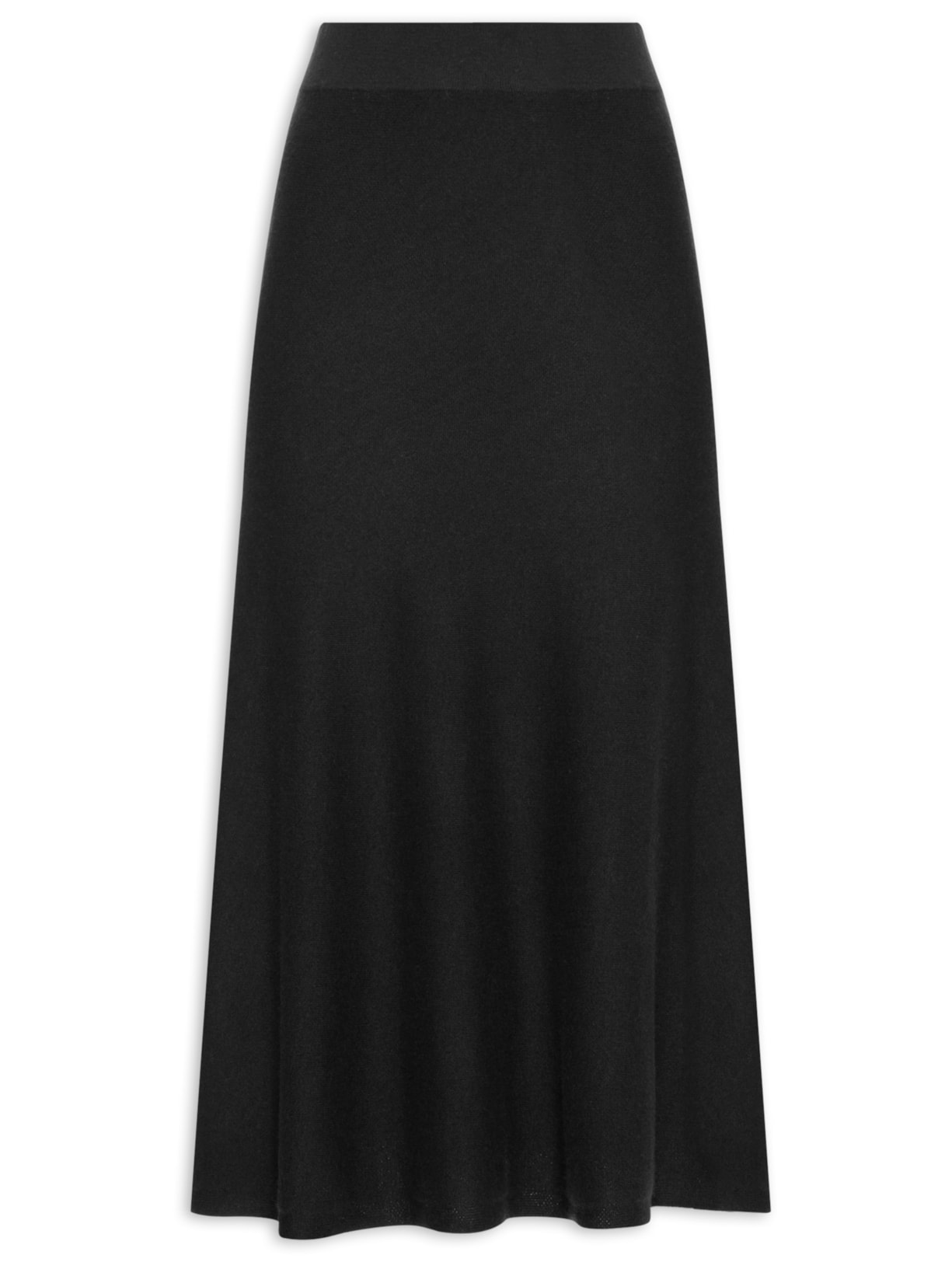 Saia Midi Com Blend de Lã e Cashmere - Preto