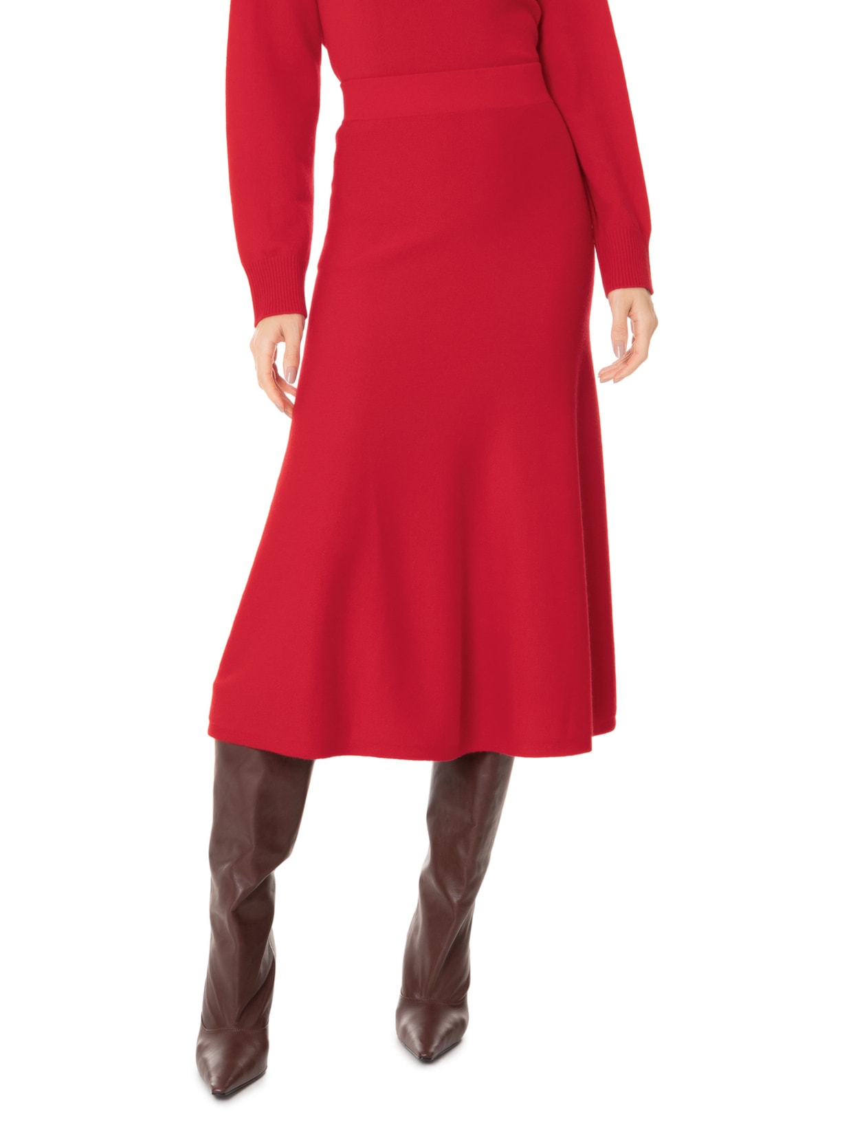 Saia Midi Com Blend de Lã e Cashmere Vermelho  '2Essential