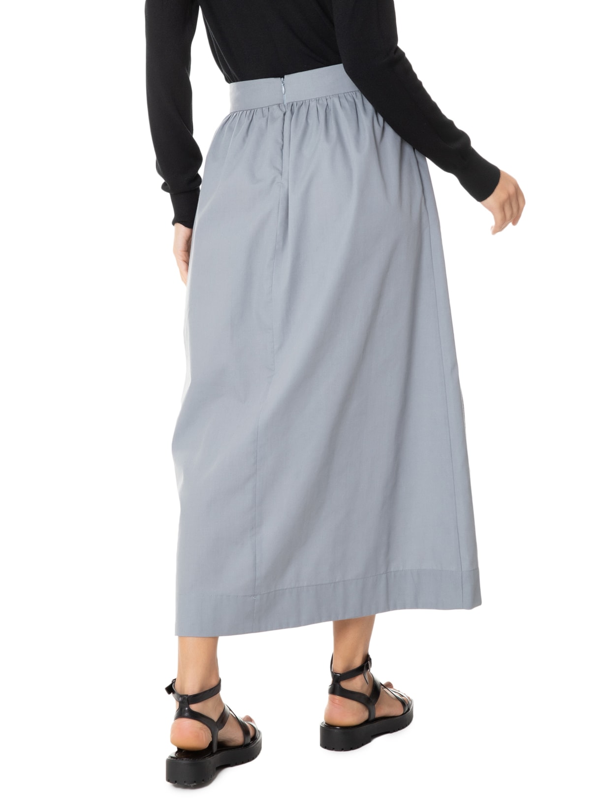 Saia Midi Com Bolso Cinza Basiq