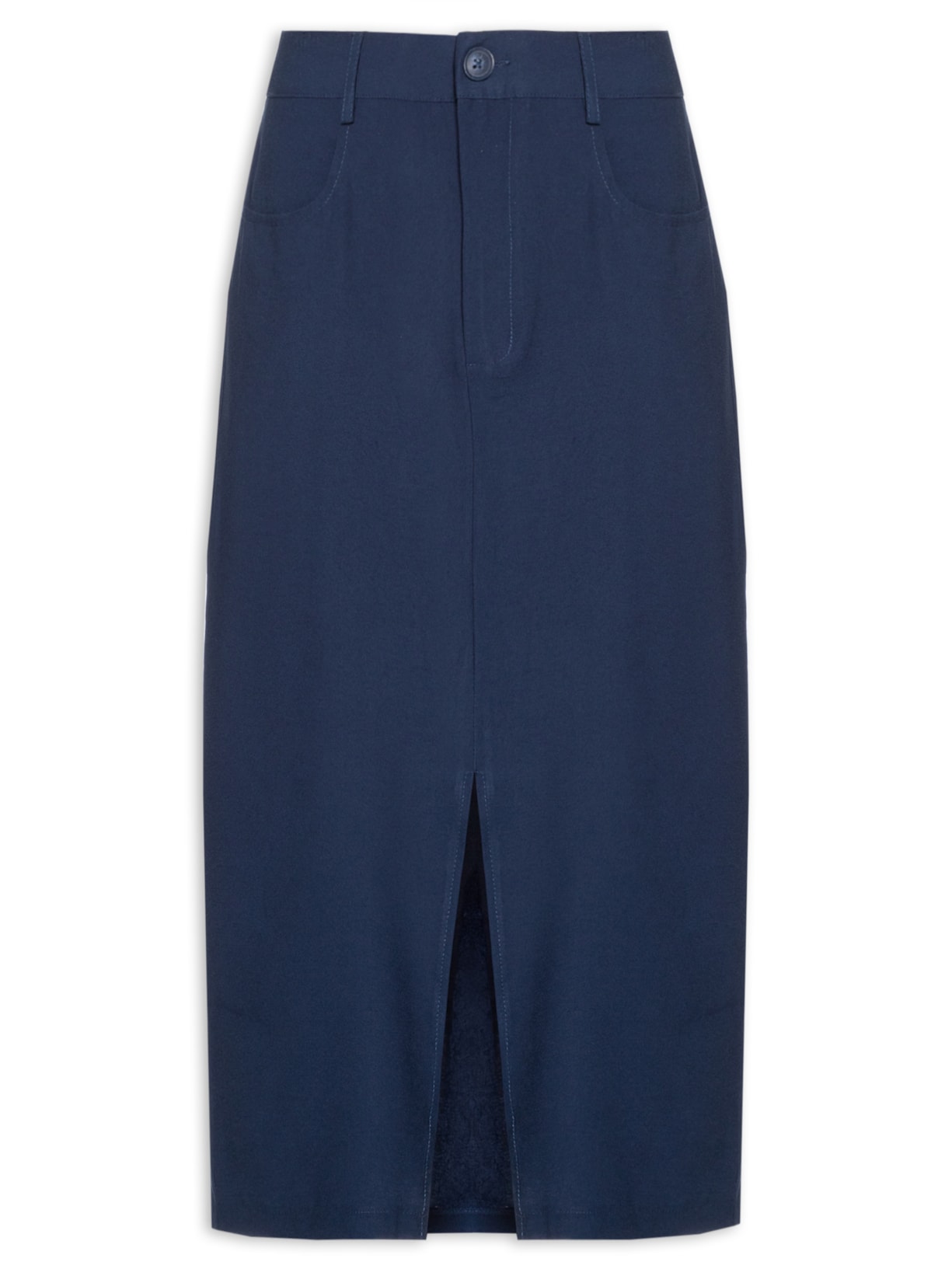 Saia Midi Com Bolso E Fenda - Azul