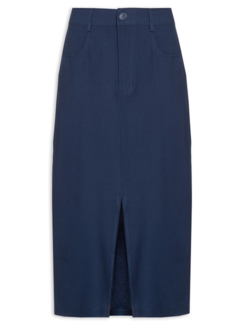 Saia Midi Com Bolso E Fenda - Azul