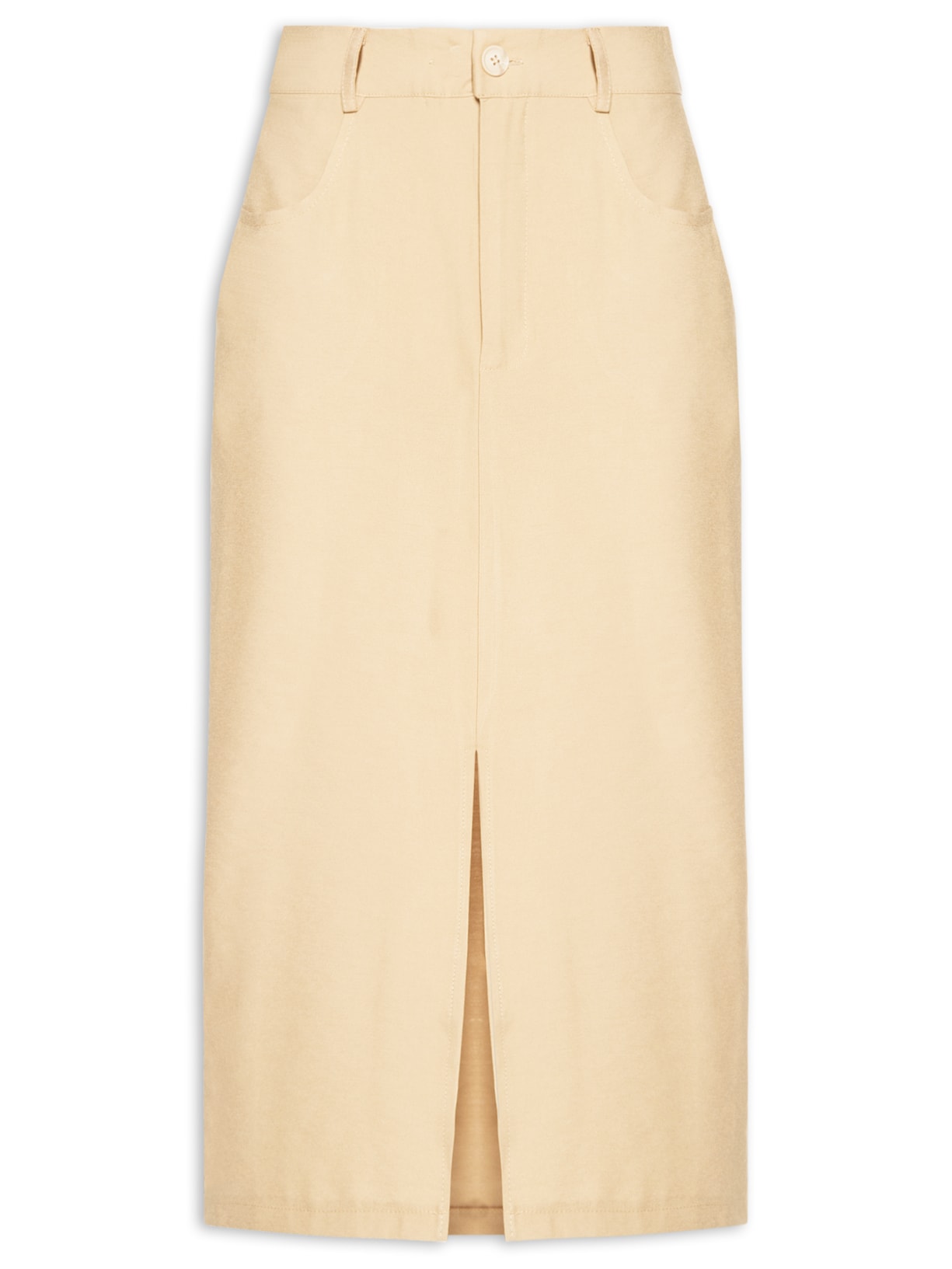 Saia Midi Com Bolso E Fenda - Bege