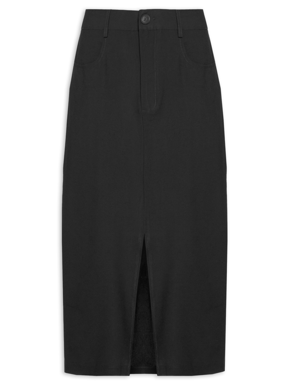 Saia Midi Com Bolso E Fenda - Preto