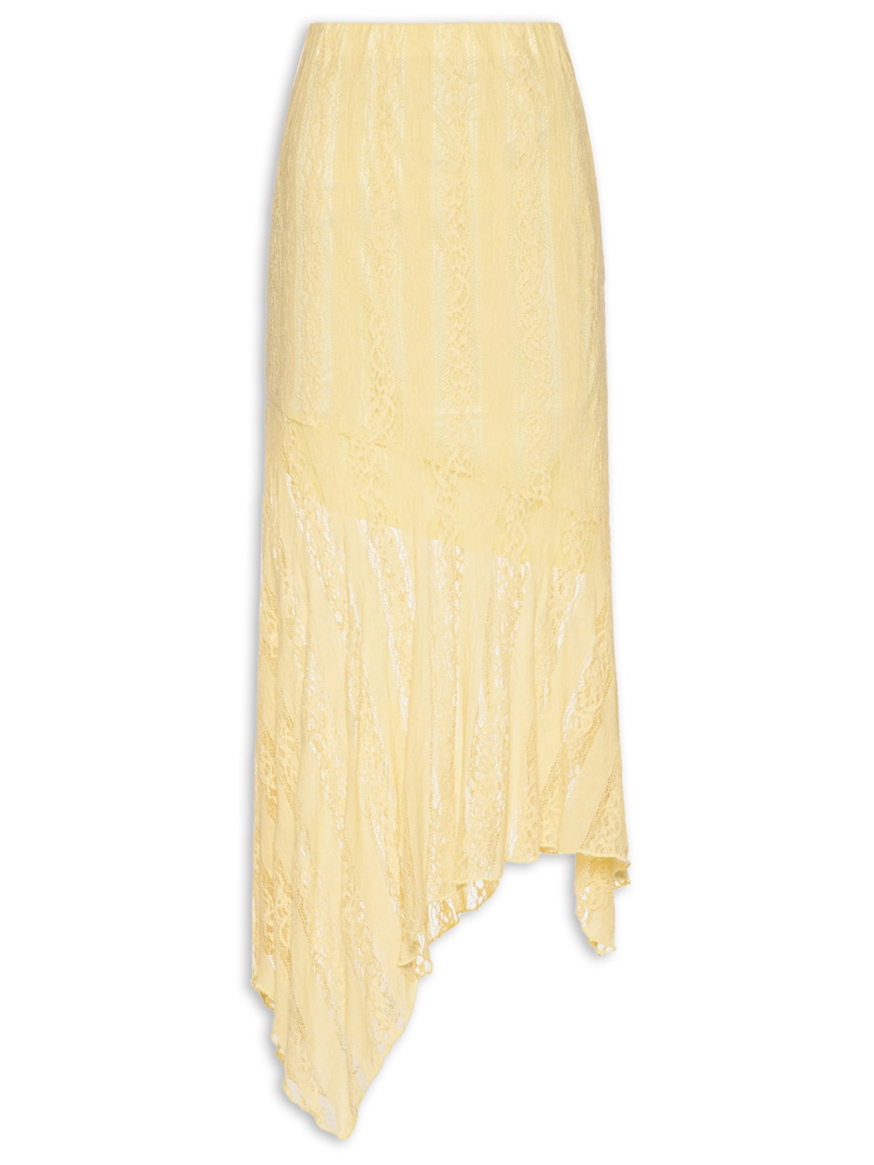 Saia Midi com Detalhes em Renda Amarelo Market 33