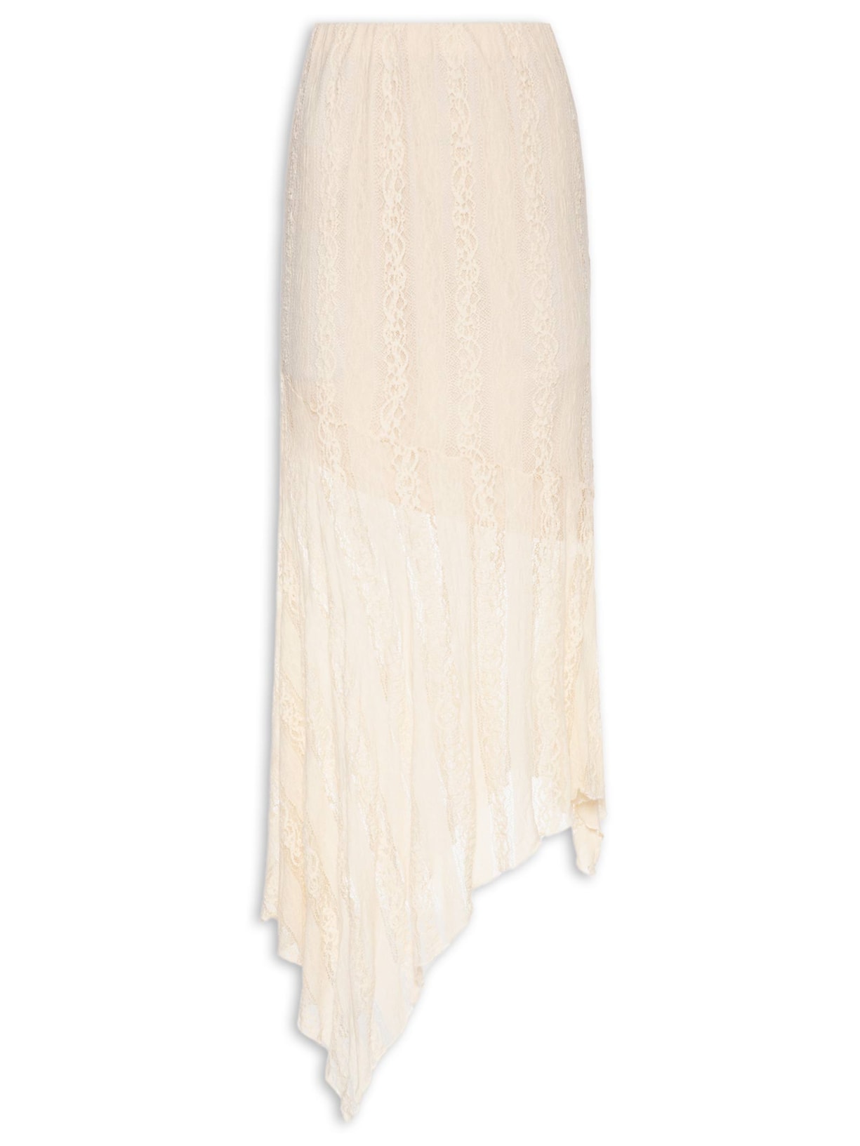 Saia Midi com Detalhes em Renda - Bege