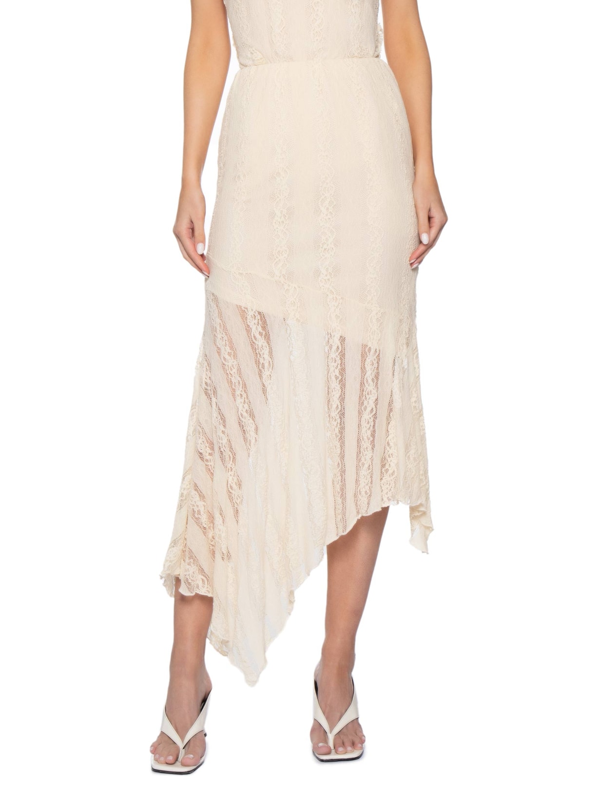 Saia Midi com Detalhes em Renda Bege Market 33