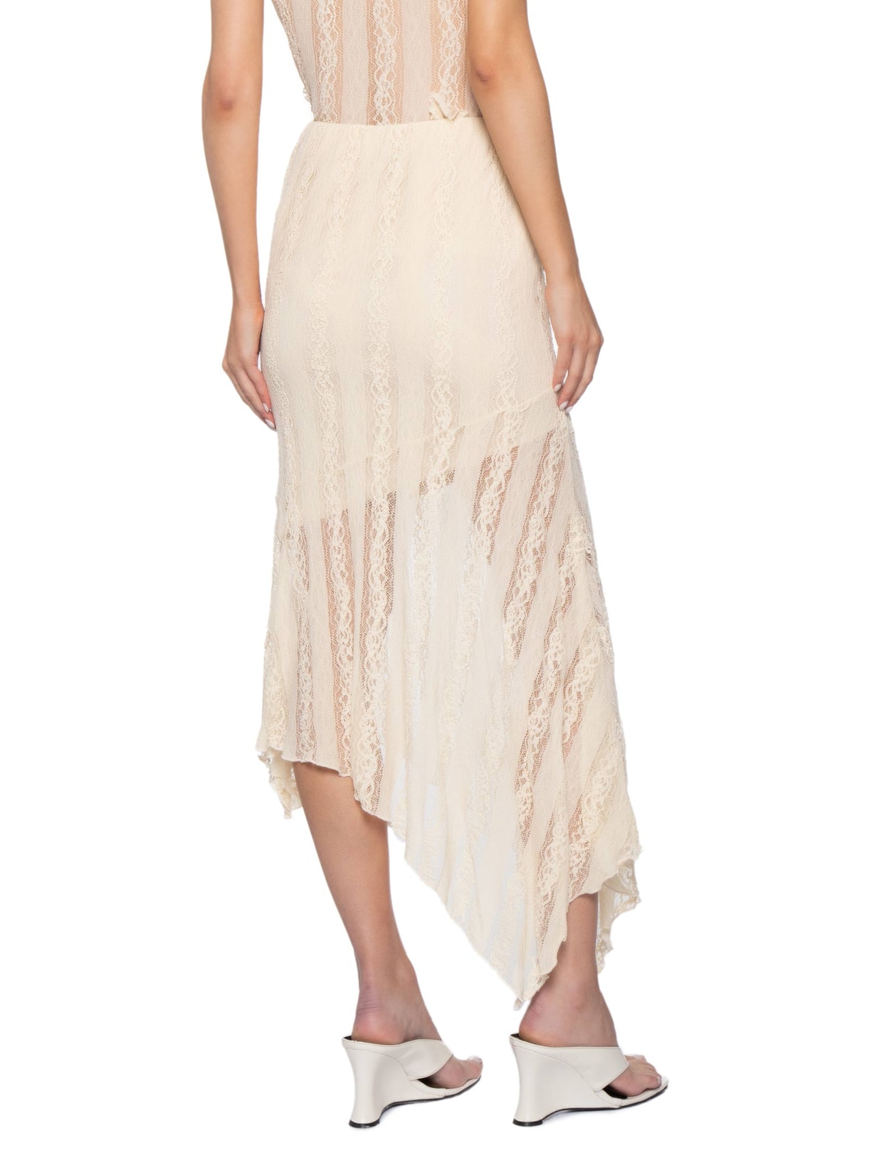 Saia Midi com Detalhes em Renda Bege Market 33