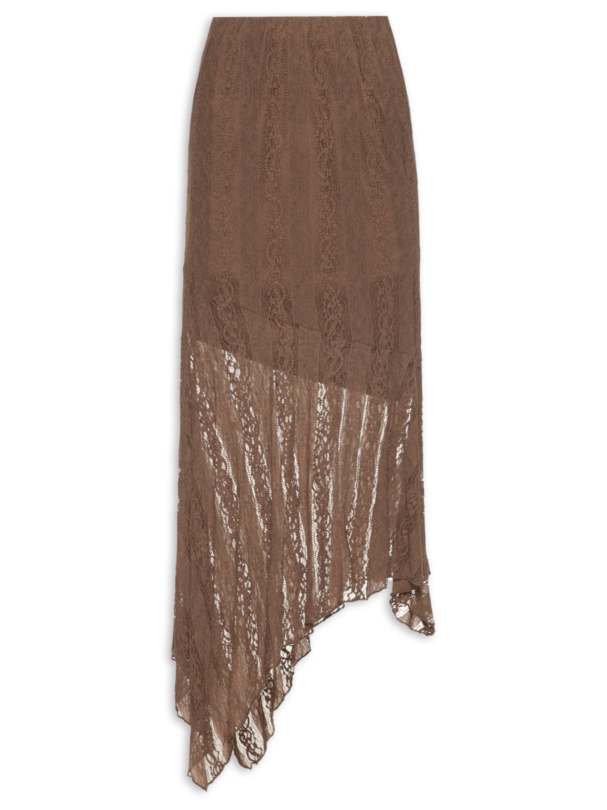 Saia Midi com Detalhes em Renda Marrom Market 33