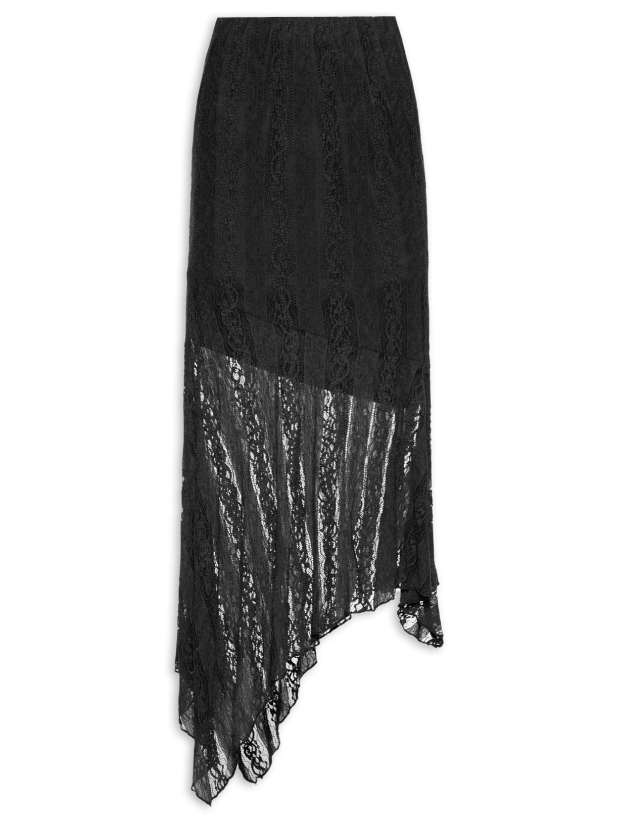 Saia Midi com Detalhes em Renda - Preto