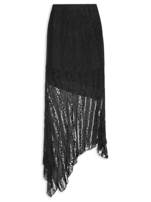Saia Midi com Detalhes em Renda - Preto