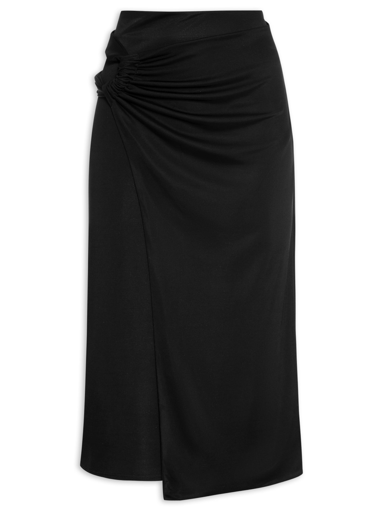 Saia Midi Com Drapeado E Canaleta - Preto