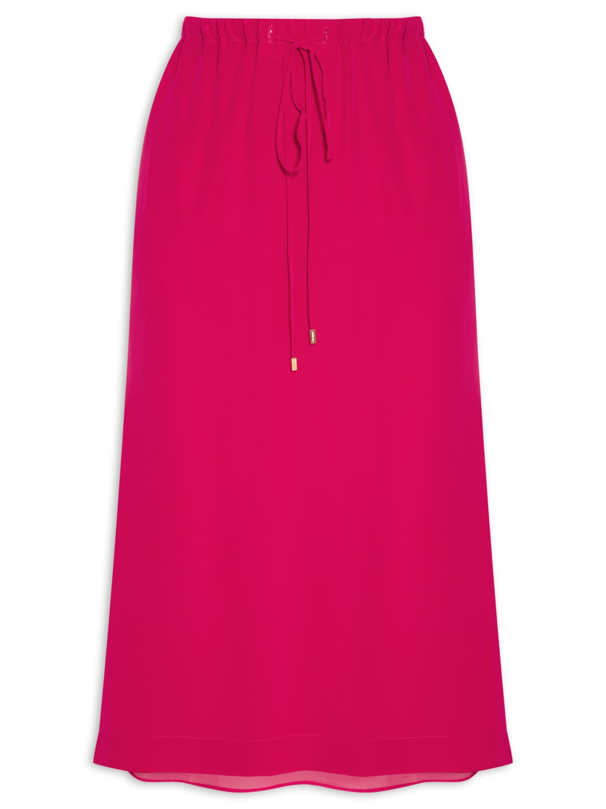 Saia Midi Com Elástico No Cós E Fenda - Rosa