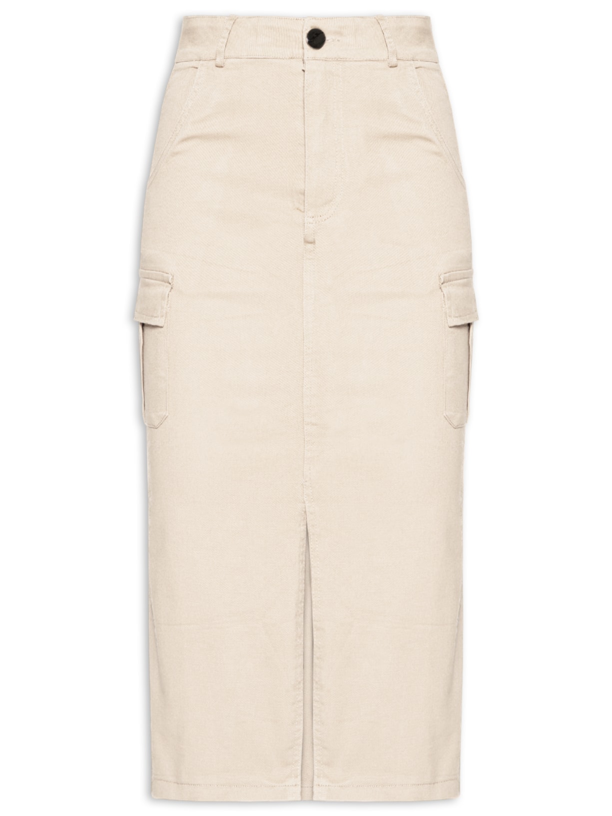 Saia Midi Com Fenda - Bege