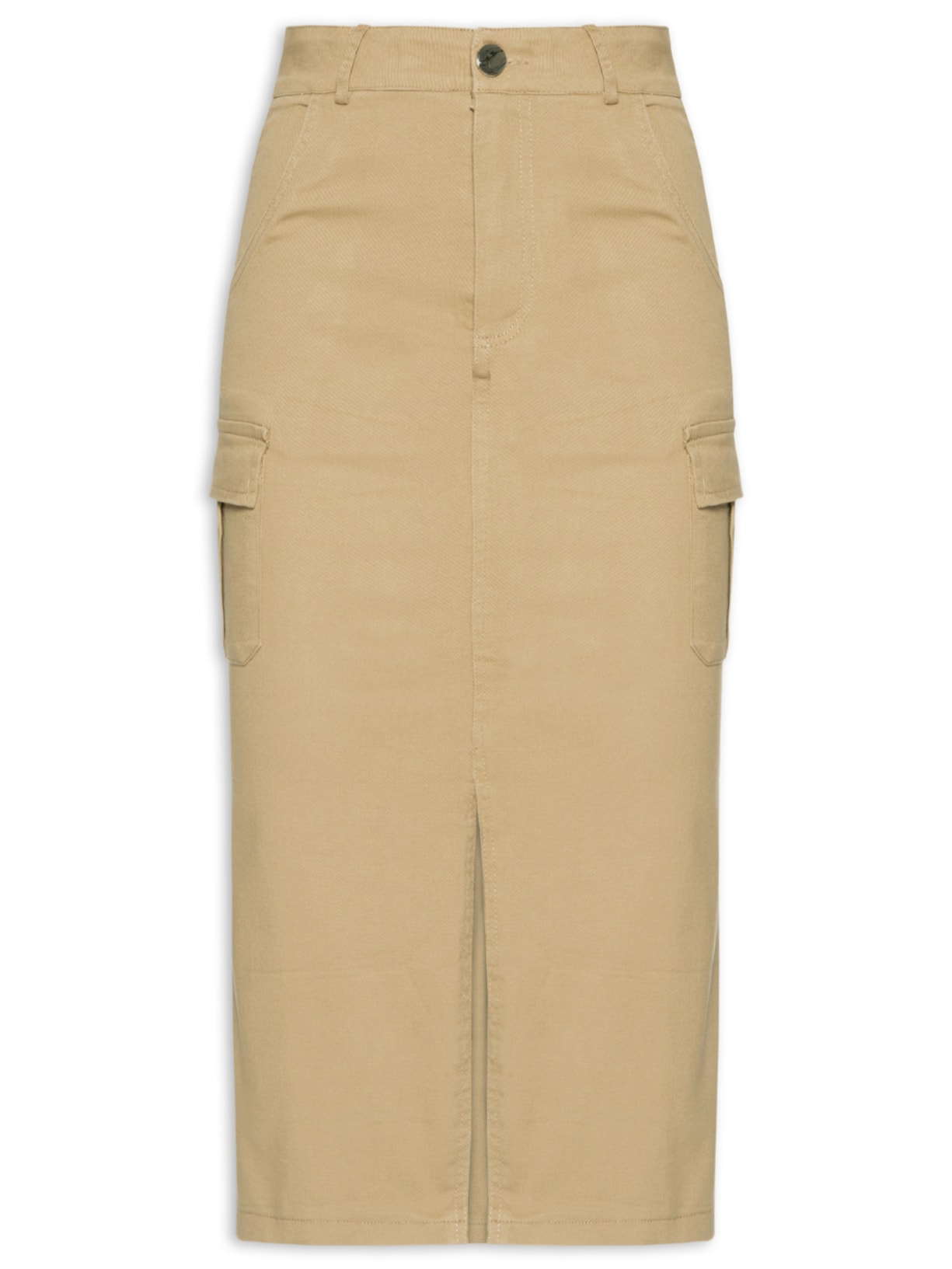 Saia Midi Com Fenda Bege Basiq