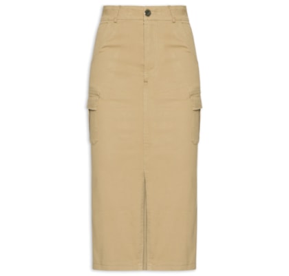 Saia Midi Com Fenda - Bege