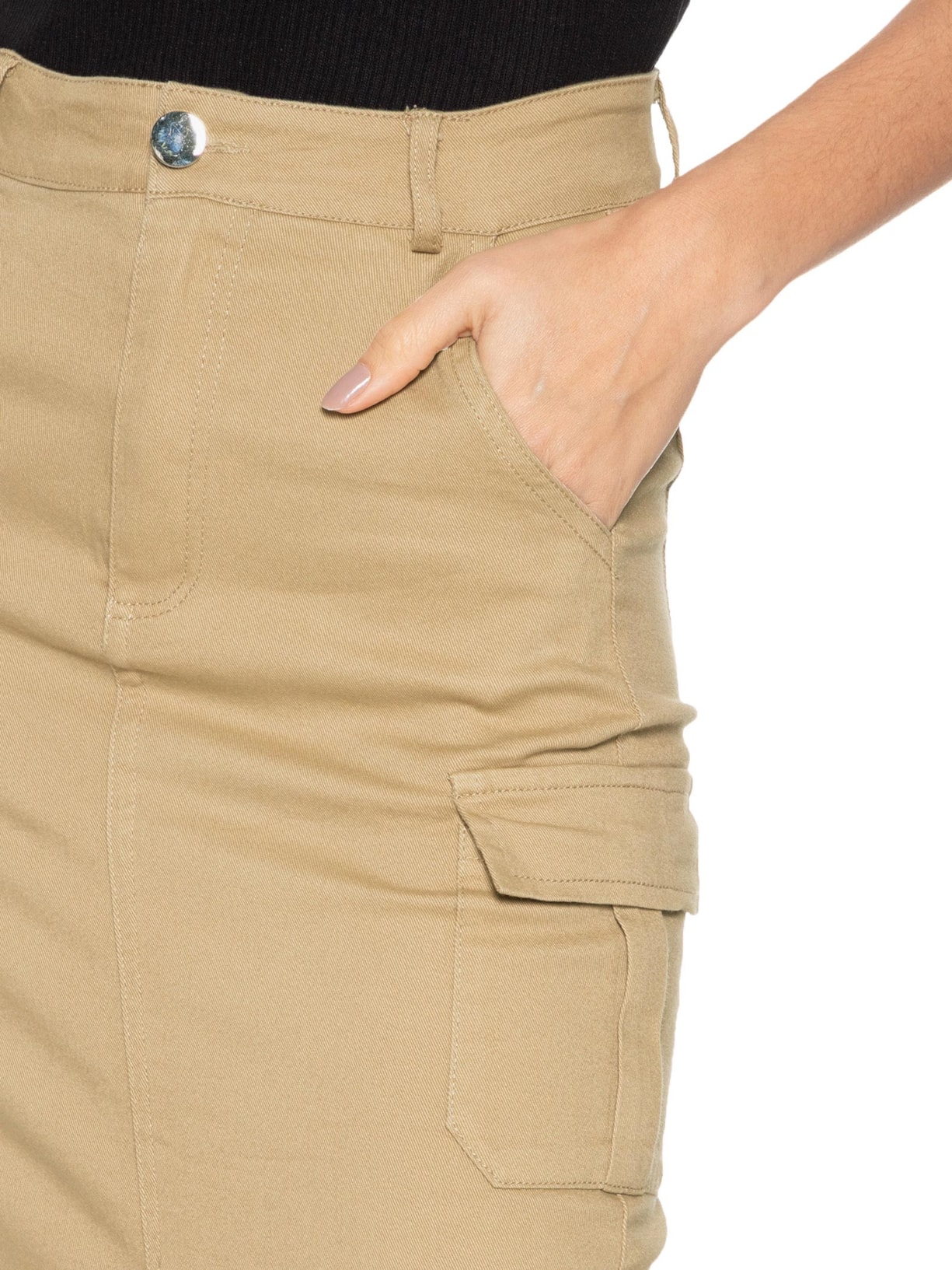 Saia Midi Com Fenda Bege Basiq