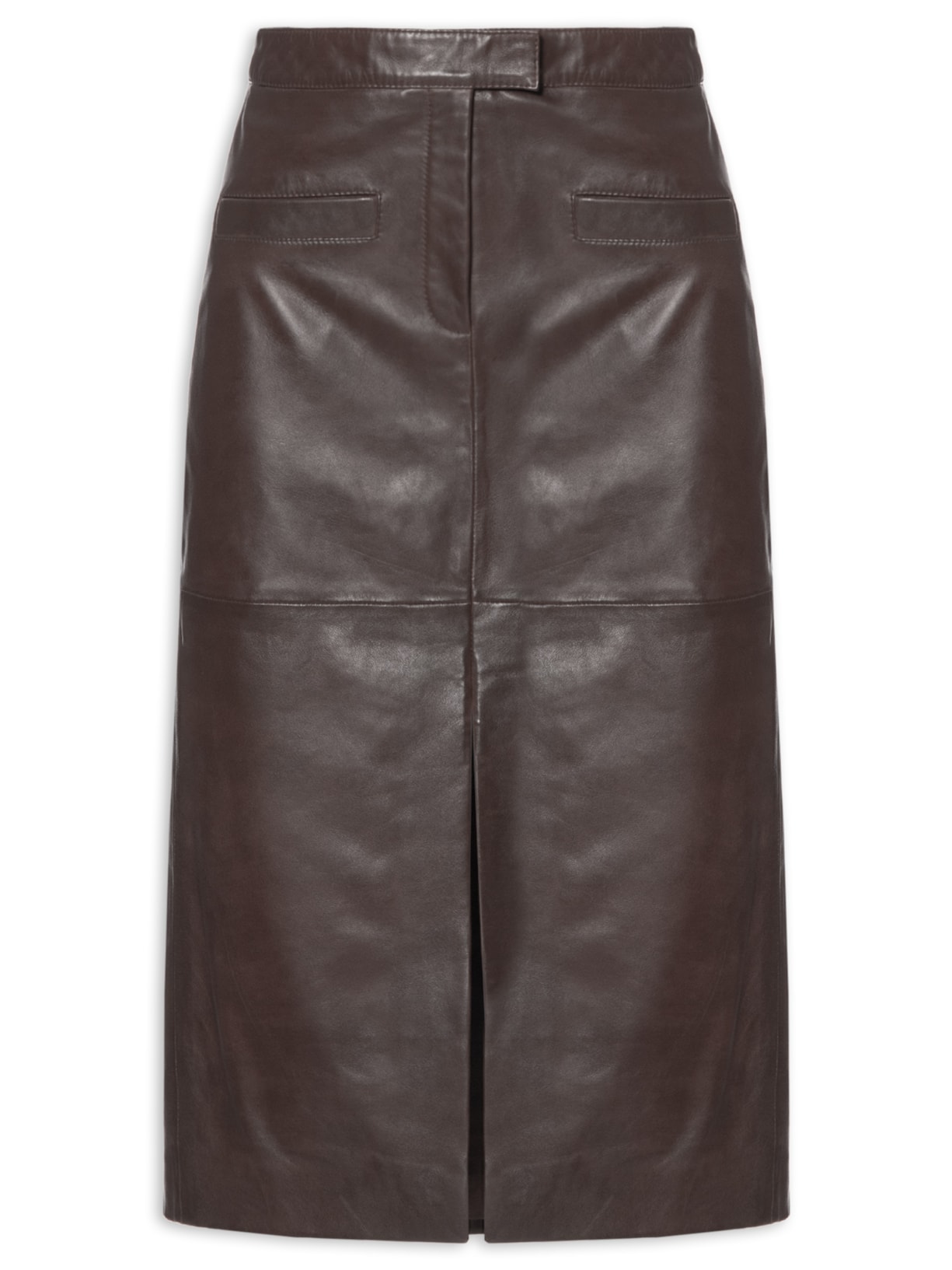 Saia Midi Com Fenda Em Couro Marrom '2Essential