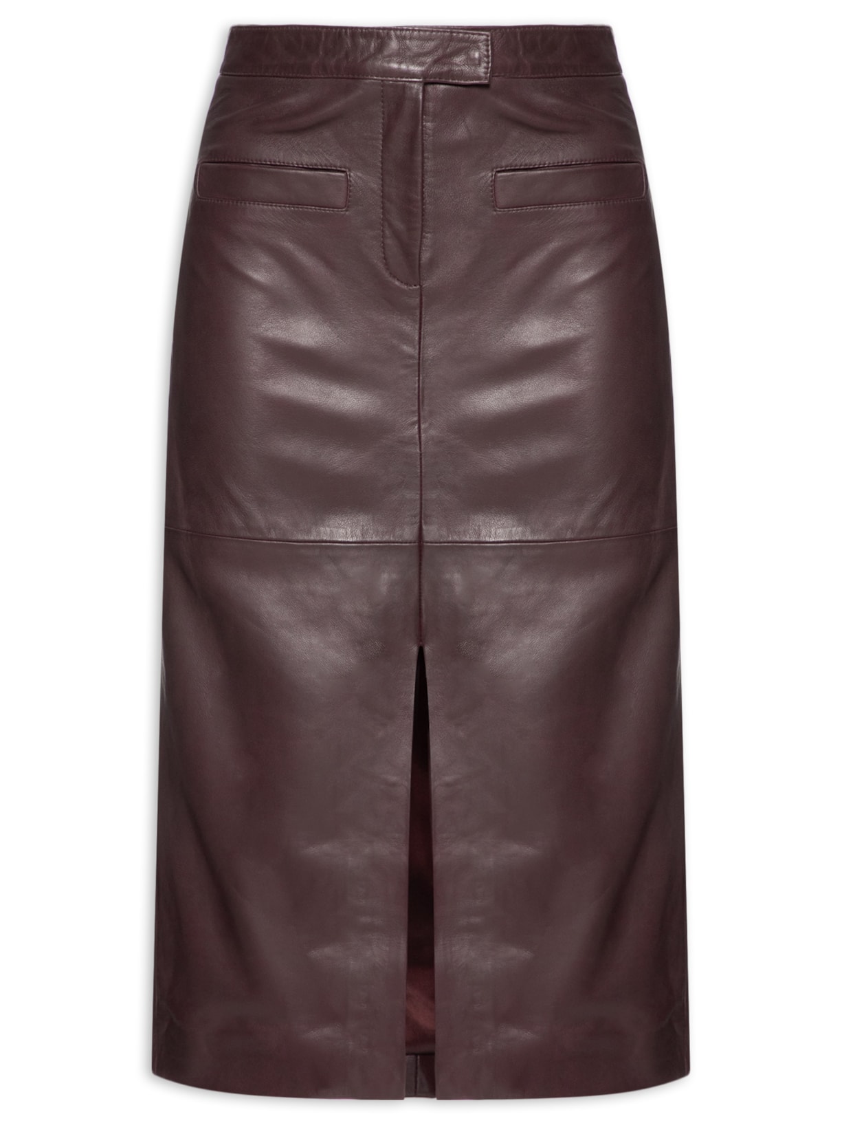 Saia Midi Com Fenda Em Couro - Vermelho