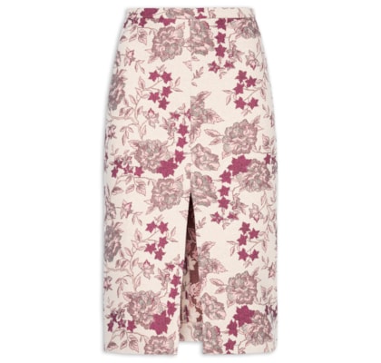 Saia Midi Com Fenda Em Jacquard - Rosa