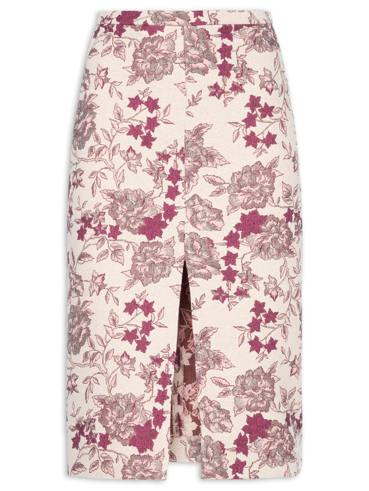 Saia Midi Com Fenda Em Jacquard - Rosa