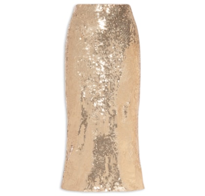 Saia Midi Com Fenda em Paetê - Dourado