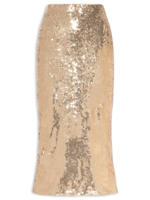 Saia Midi Com Fenda em Paetê - Dourado