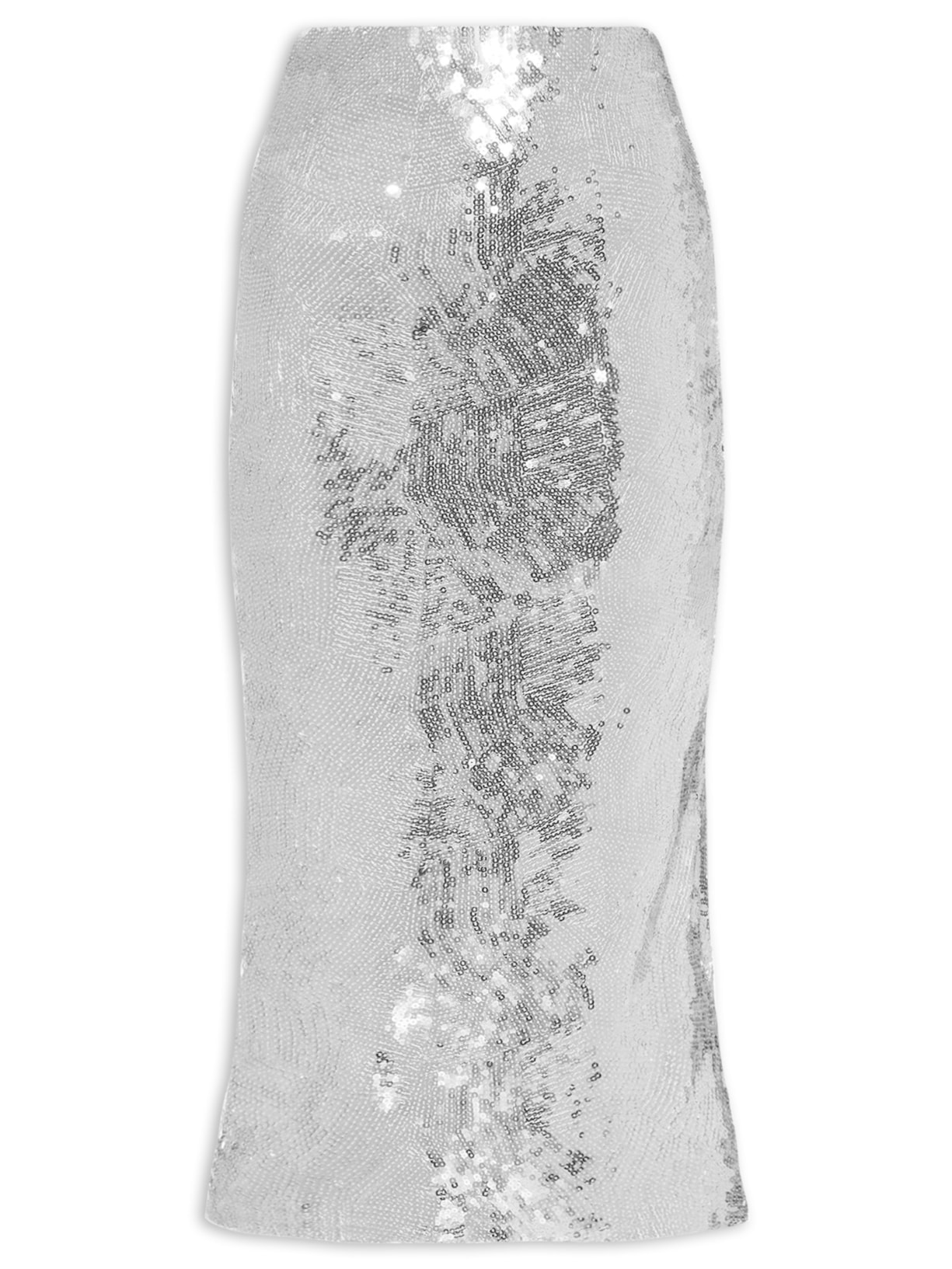 Saia Midi Com Fenda em Paetê Prateado '2Essential