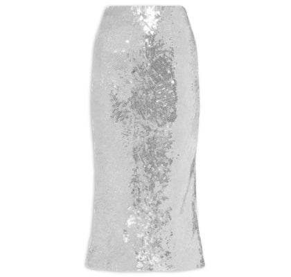 Saia Midi Com Fenda em Paetê - Prateado