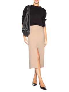 Saia Midi Com Fenda Frontal Em Crepe - Bege by '2ESSENTIAL