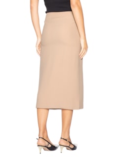 Saia Midi Com Fenda Frontal Em Crepe - Bege by '2ESSENTIAL