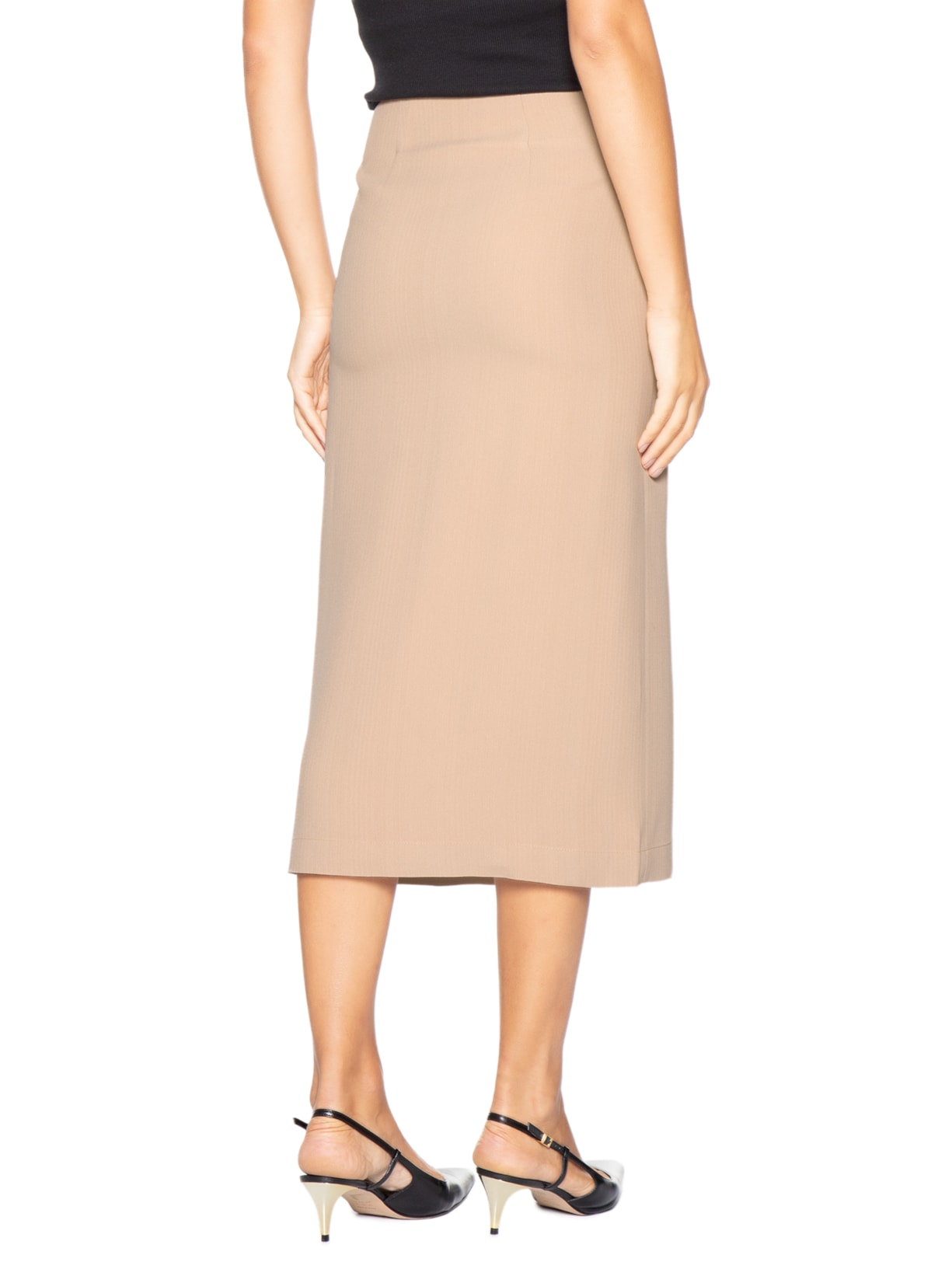Saia Midi Com Fenda Frontal Em Crepe - Bege by '2ESSENTIAL