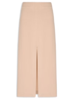 Saia Midi Com Fenda Frontal Em Crepe - Bege by '2ESSENTIAL
