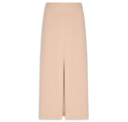 Saia Midi Com Fenda Frontal Em Crepe - Bege