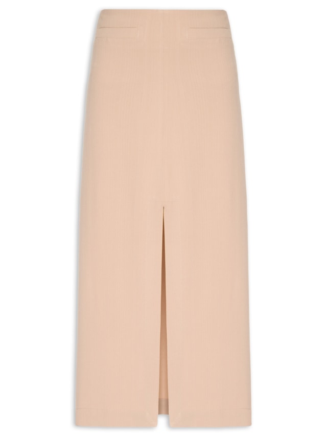Saia Midi Com Fenda Frontal Em Crepe - Bege by '2ESSENTIAL
