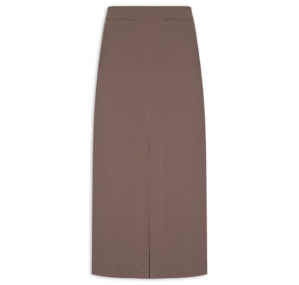 Saia Midi Com Fenda Frontal Em Crepe - Marrom