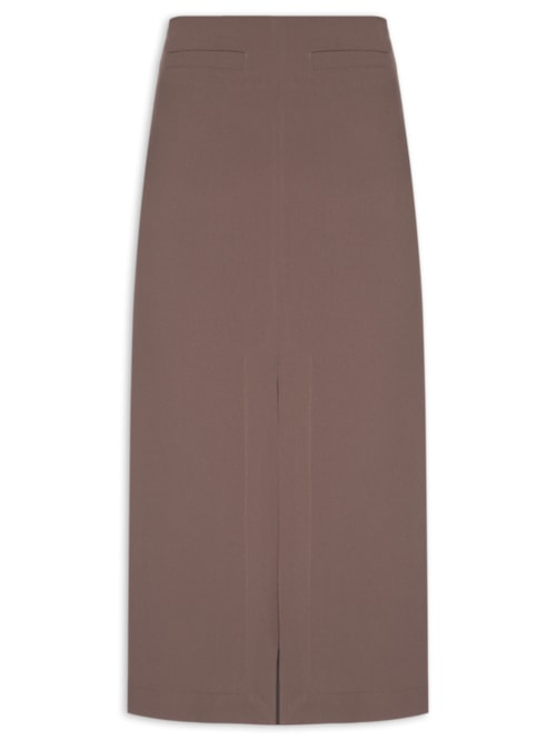 Saia Midi Com Fenda Frontal Em Crepe - Marrom