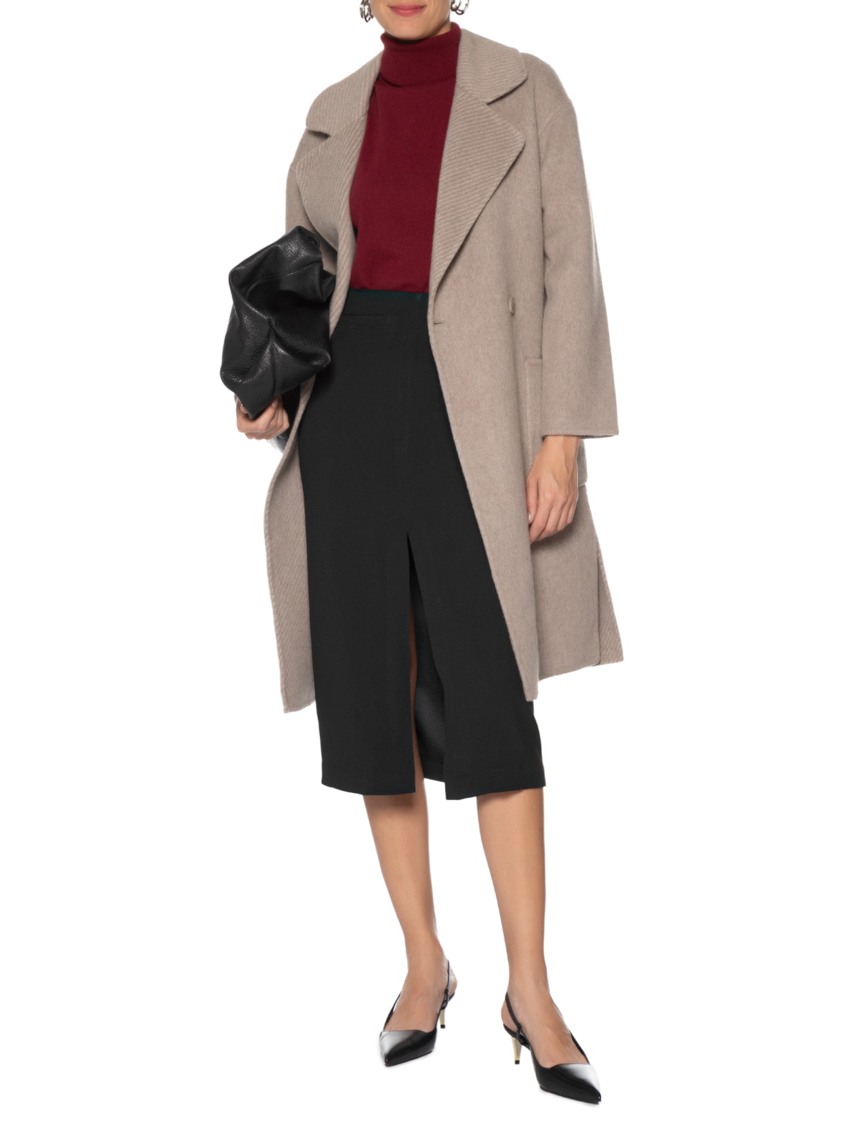 Saia Midi Com Fenda Frontal Em Crepe Preto '2Essential