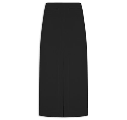 Saia Midi Com Fenda Frontal Em Crepe - Preto
